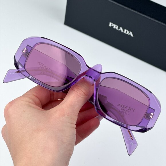 Prada PR17WS 13R07Q BRAND NEW Sunglasses Amethyst Violet Mirror Rectangle Unisex - Picture 3 of 13